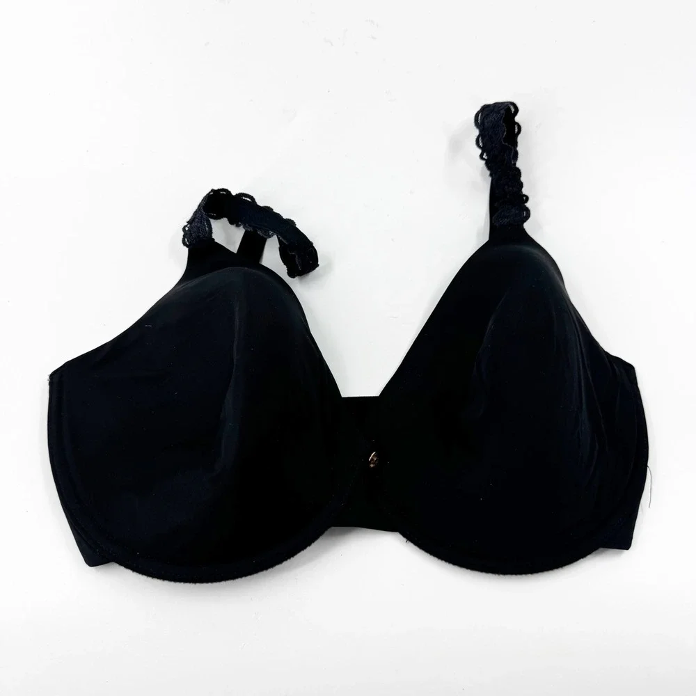 Natori Women PURE LUXE Black Underwire Molded‎ Cup Bra Lace Trim Straps Size 32G